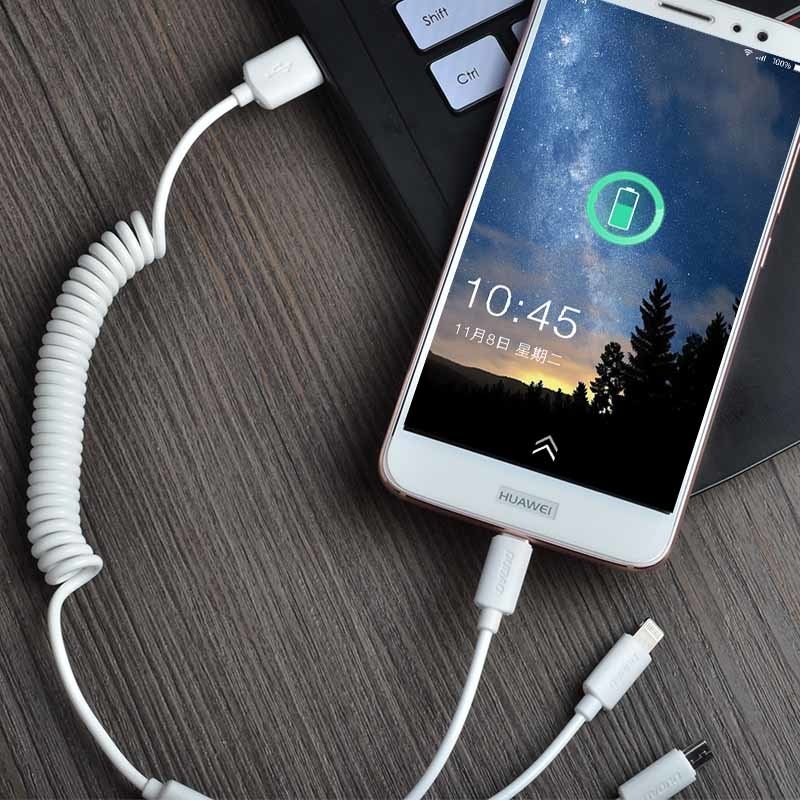 Dudao car charger 2x USB 2.4A + USB cable 3in1 Lightning / Type C / micro USB cable (R7) - White