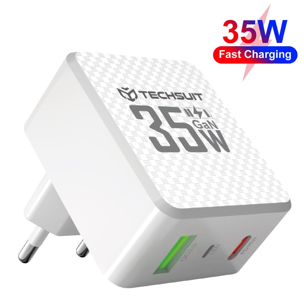Techsuit Wall Charger – GaN, USB, Type-C, Fast Charging, PD35W – Black