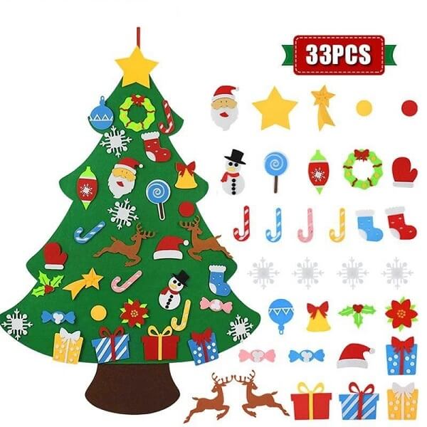 Felt Christmas tree with 33 decorations - Green