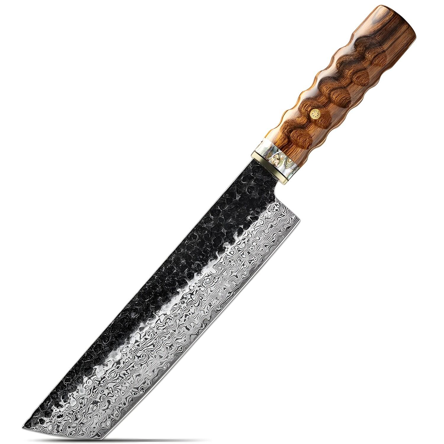 Kenichi Damascus Kitchen Knife - Nakiri / Brown