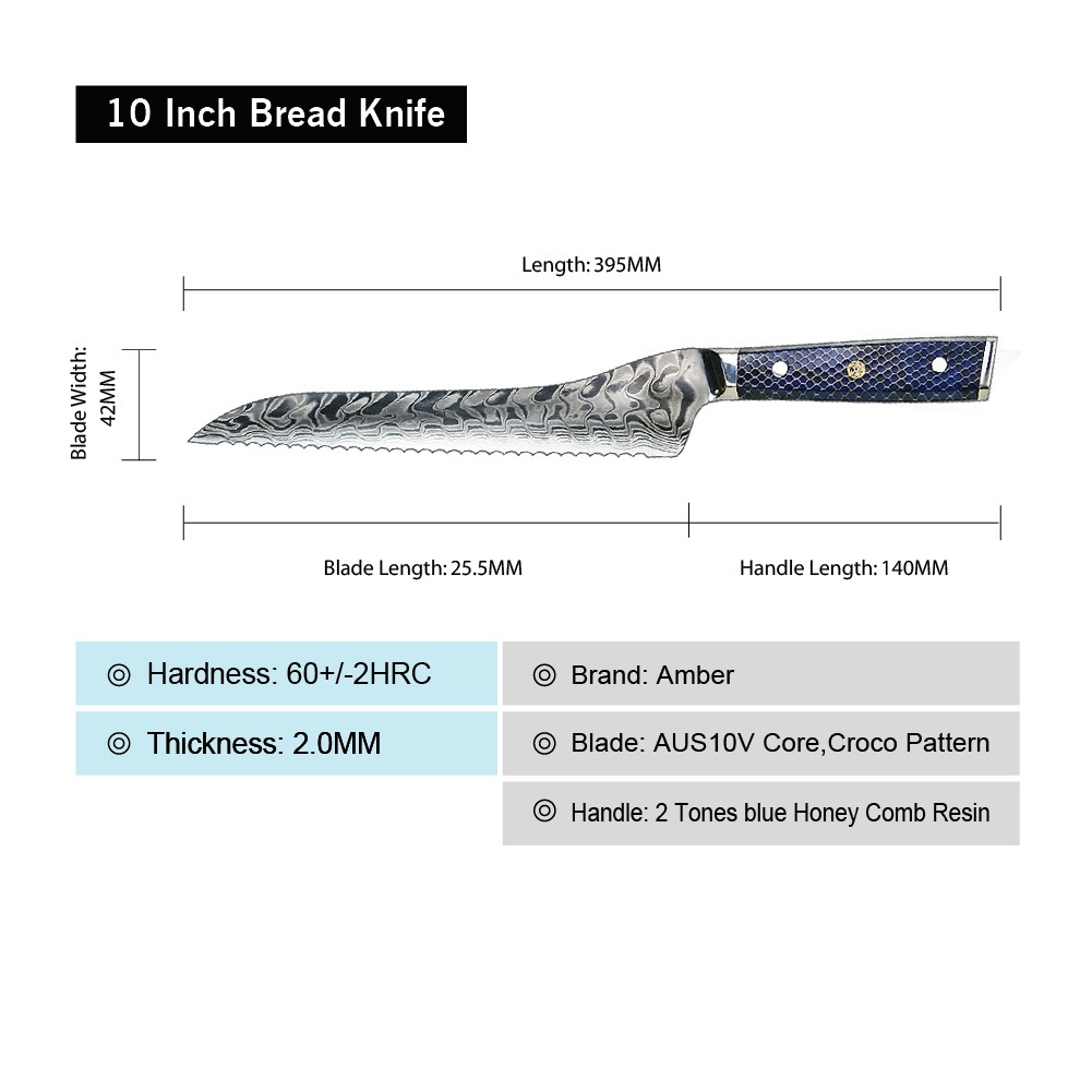 YU-37420 Damascus kitchen knife - Slaughter / Blue
