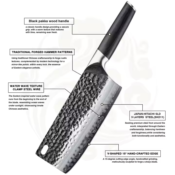 Damascus Kitchen Knife HA-38019 - Cleaver / Black