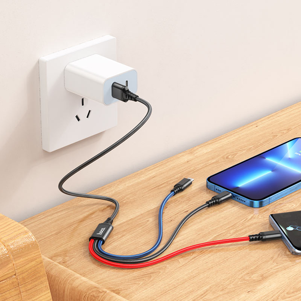 Multifunctional - 1m Cable with Lightning, Type - C and micro USB connectors - Multicolored