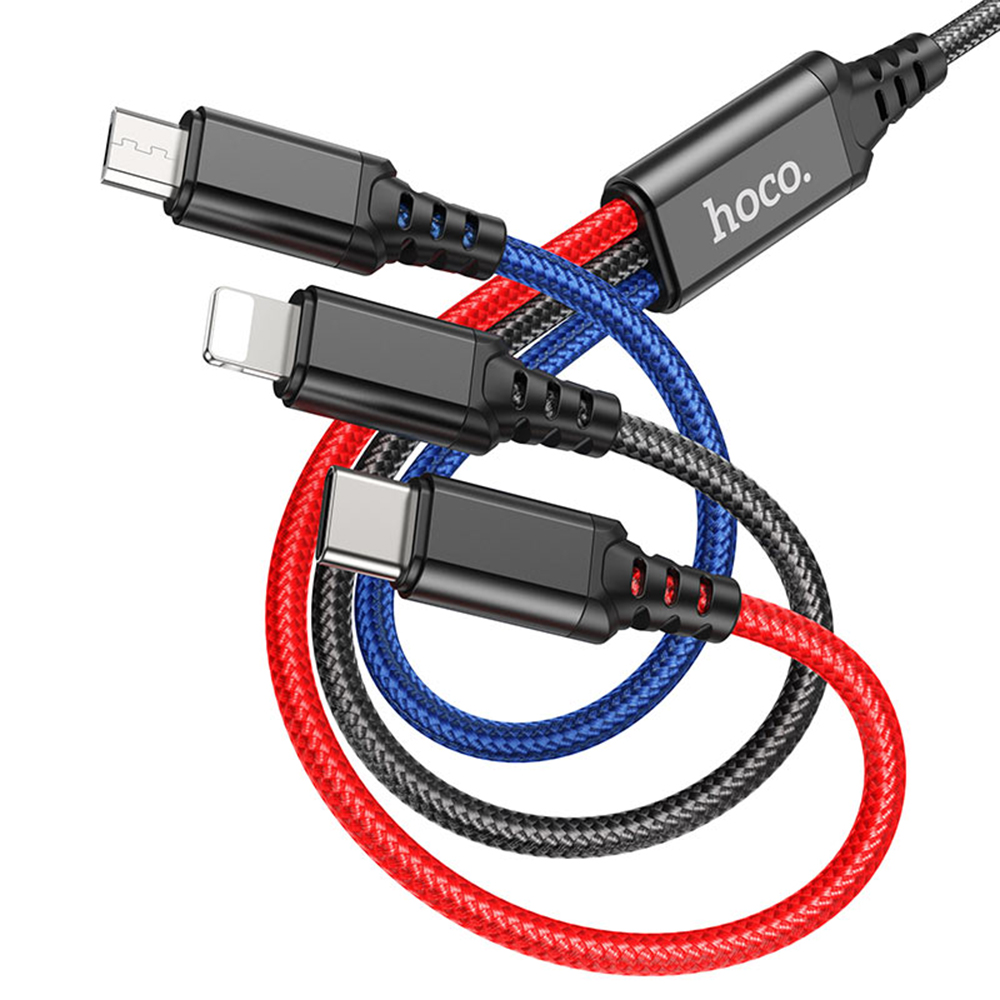Multifunctional - 1m Cable with Lightning, Type - C and micro USB connectors - Multicolored