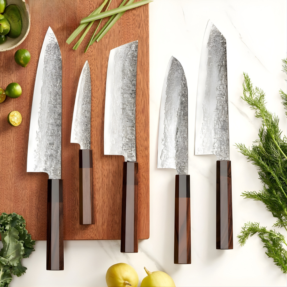 Set of Damascus kitchen knives DR-39200 - 6 pcs / Brown / Black