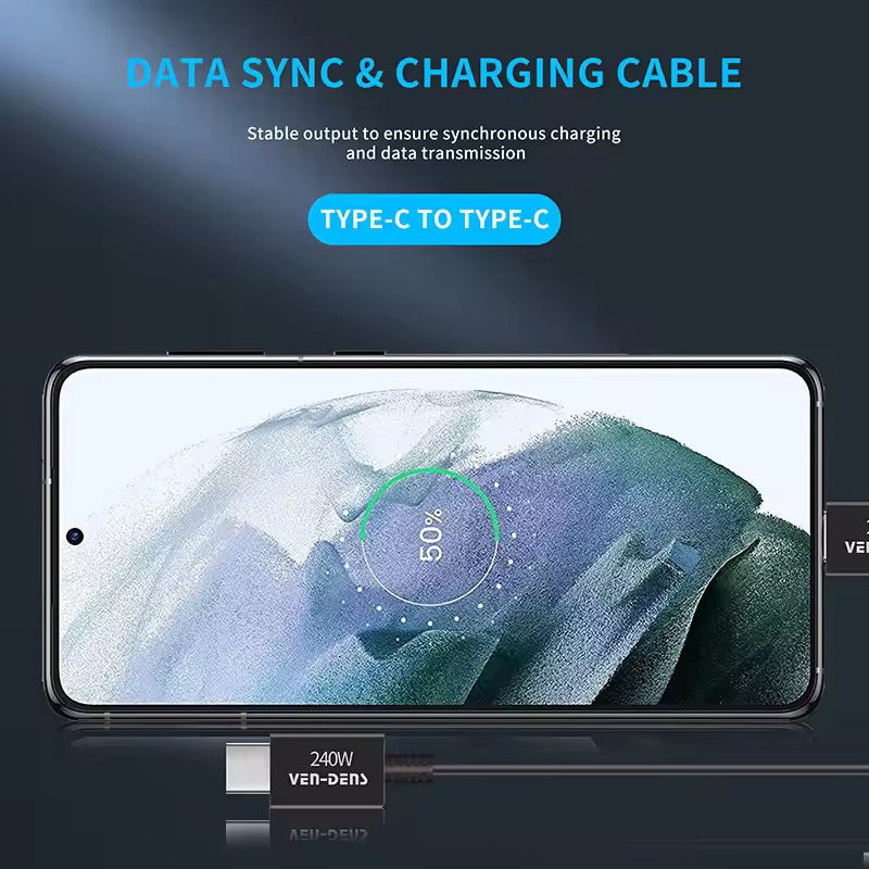 Super fast Type-C to Type-C data cable - 1.8 m - 240W - Black
