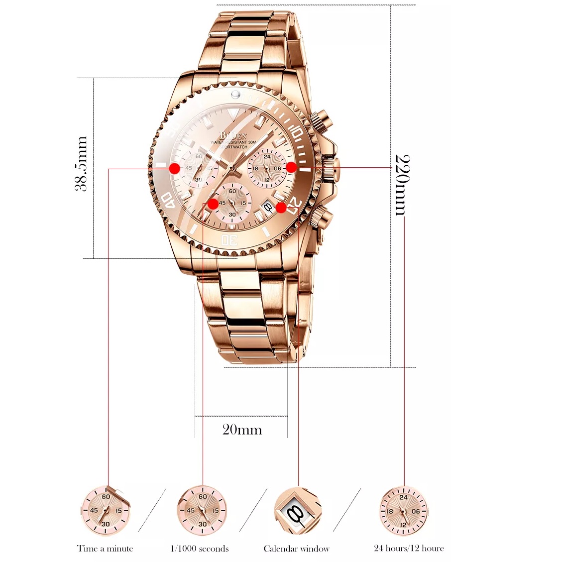 BIDEN WO-14638 Watch - Silver / Purple
