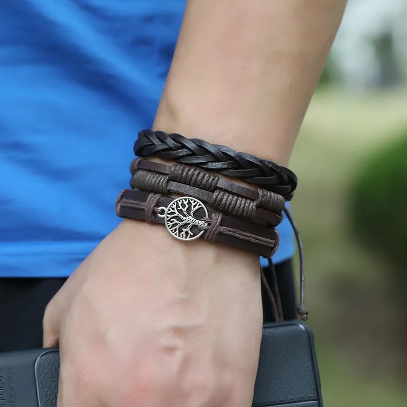 Men's Bracelets Silver Tree of Life - Black