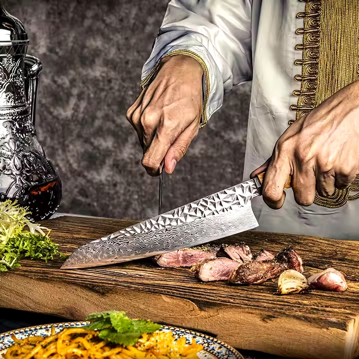 Damascus Kitchen Knife NA-35091 - Brown