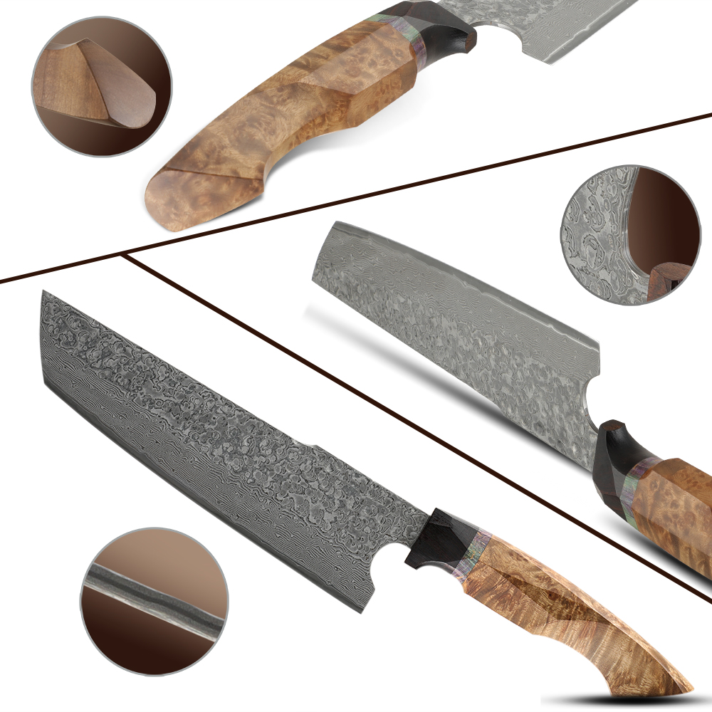 YU-37466 Damascus kitchen knife - Kiritsuke / Brown