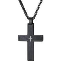 Men's Chain with Cross VQ-38806 - Black / Silver / 60cm