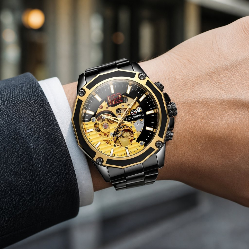 FORSINING RH-14578 Watch - Black/Gold