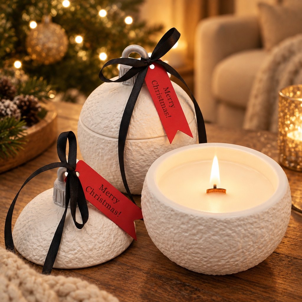 Christmas Bauble Classic Candle - White / Silver / Winter Magic